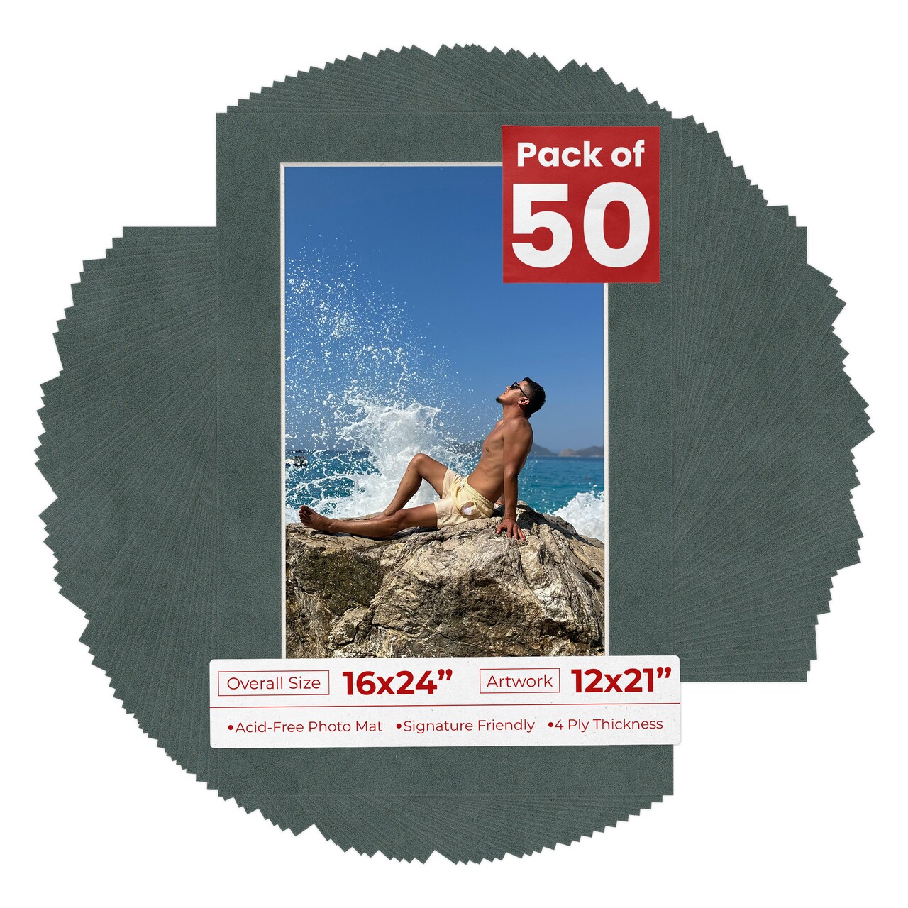 Dark Grey Suede Mat Board for 16x24 Frames - Fits 12x21 Photos